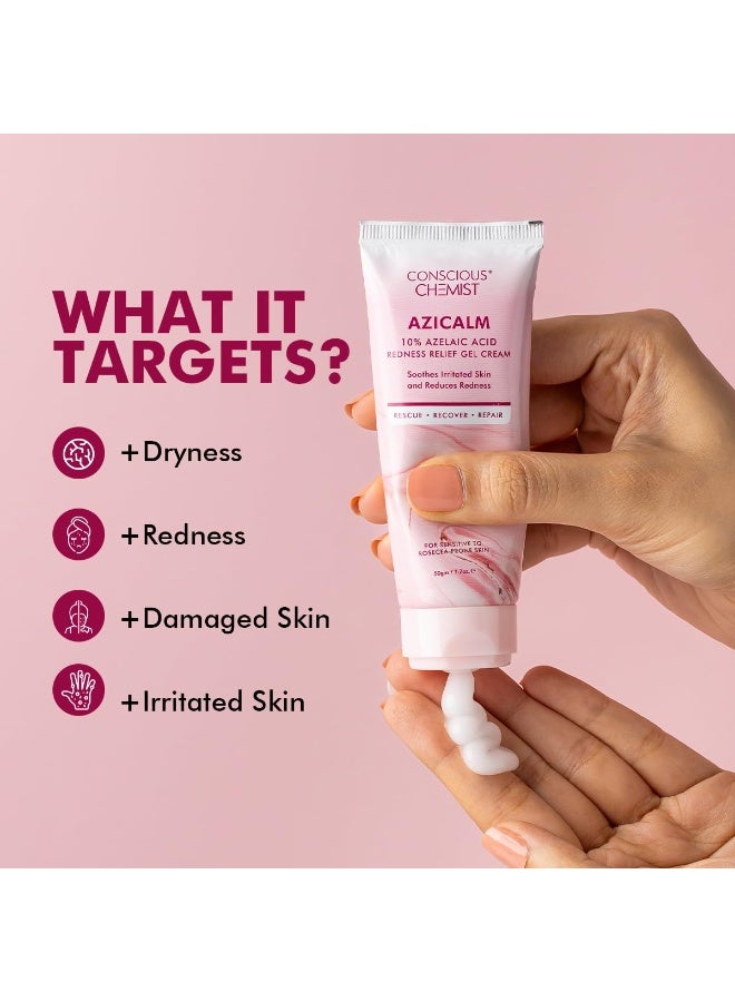 CONSCIOUS CHEMIST كريم واقي الشمس من كونشس كيميست® وكريم حمض الأزيليك | SPF 50 PA++++ | 100 جرام | واقي شمس للبشرة الدهنية مع النياسيناميد والتوت الأسود | كريم وجه بحمض الأزيليك 10% للبشرة المعرضة لحب الشباب، تخفيف الاحمرار والعناية المهدئة | لجميع أنواع البشرة - بيري برايت وأزيكاليم - Image 2